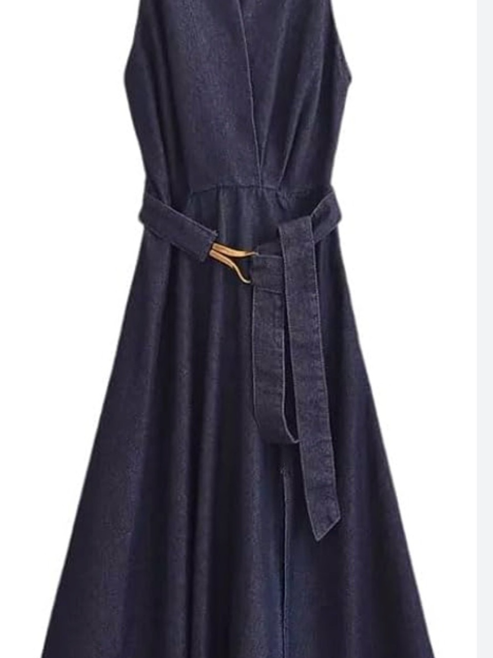 Commense Sleeveless Navy Midi Dress with Gold Buckle Belt